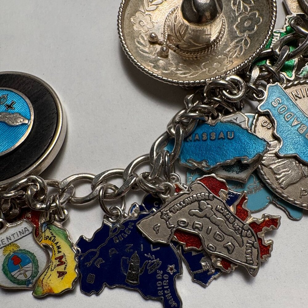 🌍 Sterling Silver World Traveler Charm Bracelet — 34 Charms of Global Adventure